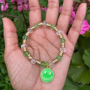 Smiley Happy Face Charm Y2K Inspired Glass Bead Stackable Bracelet
